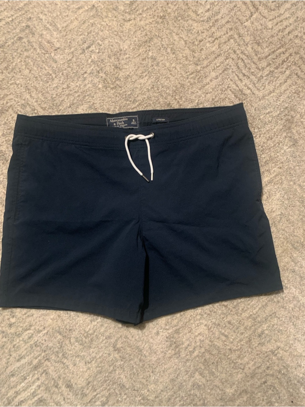Abercrombie & Fitch Navy Blue Swim Trunks with White Drawstring